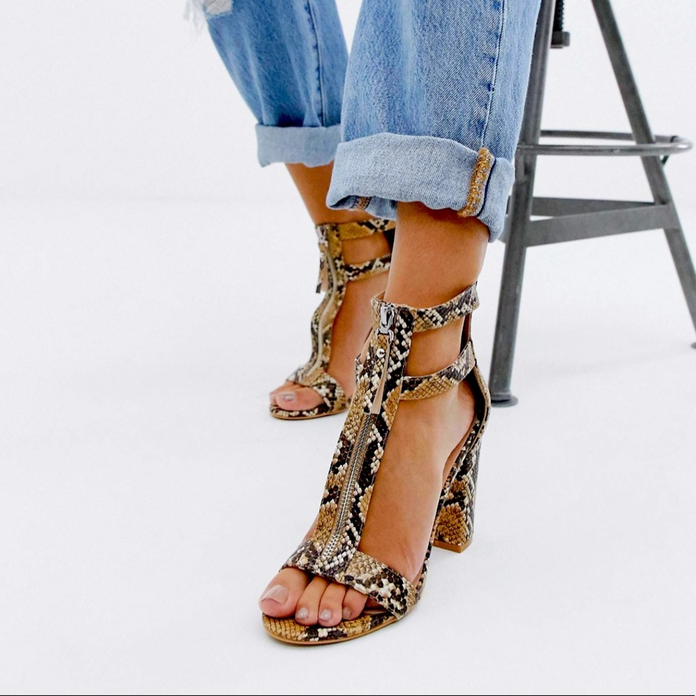 Simmi London Snake Print Block Heeled Sandals Sz 7